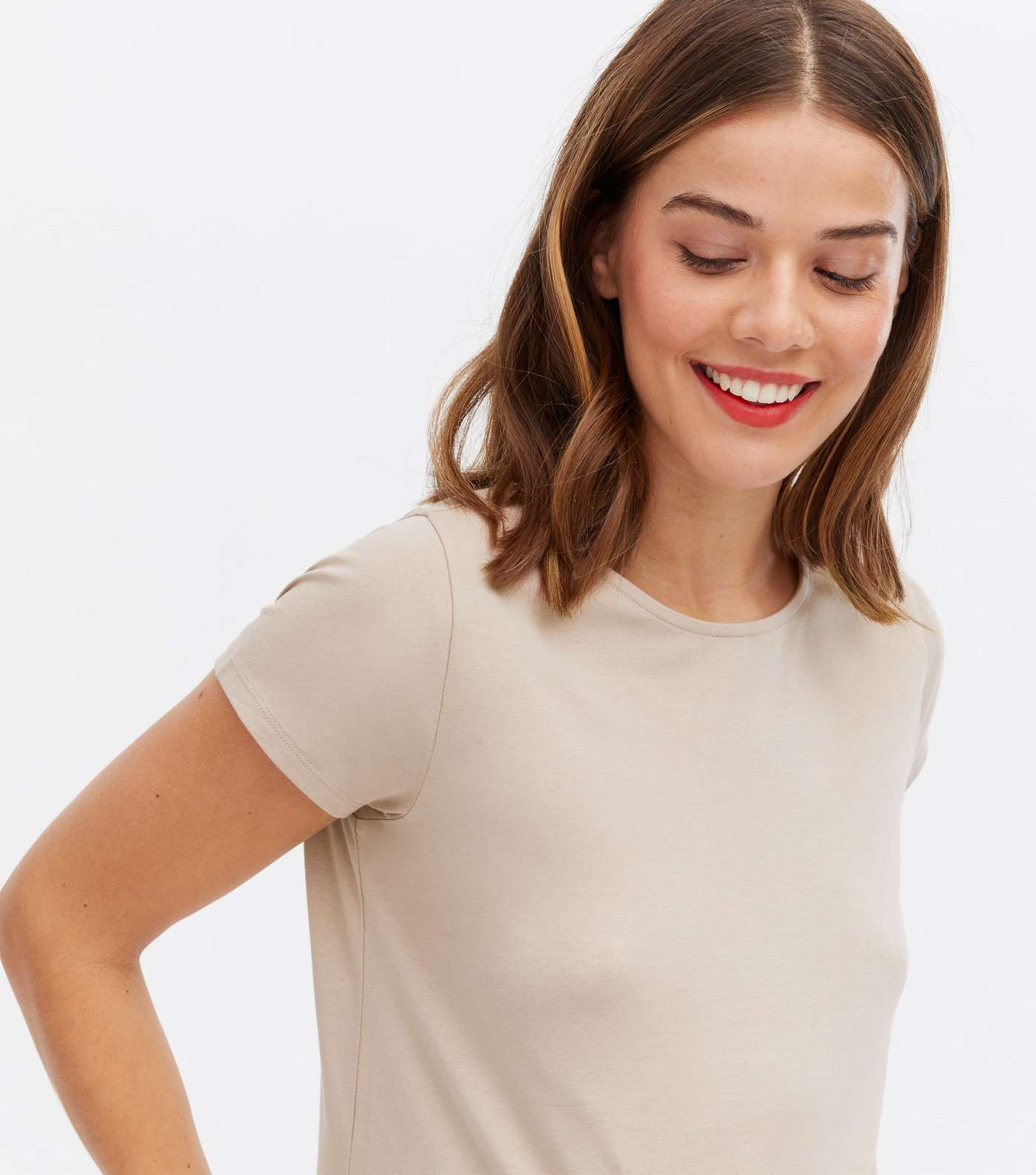 Maternity Light Brown Ruched Side Crew T-Shirt Image 5