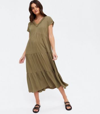 khaki tiered dress