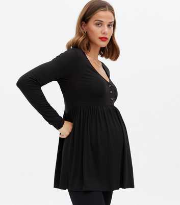 Maternity Black Long Sleeve Button Peplum Nursing Top