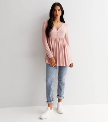 Maternity Pale Pink Long Sleeve Button Peplum Nursing Top New Look