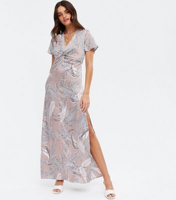 Blue Vanilla Pink Paisley Twist Split Hem Maxi Dress New Look