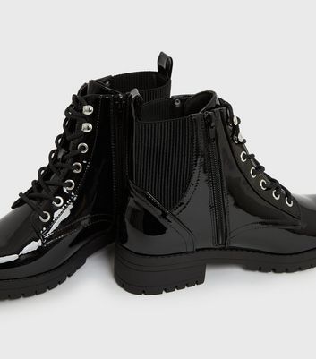 shop for Wide Fit Black Patent Ribbed Panel Chunky Boots New Look Vegan at Shopo