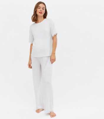 Maternity Pale Grey Ribbed Lace Hem Lounge Trousers