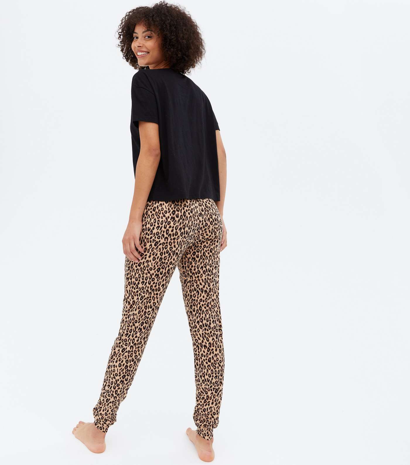 Tall Black Leopard Print Jogger Pyjama Set with Hangry Logo Image 4