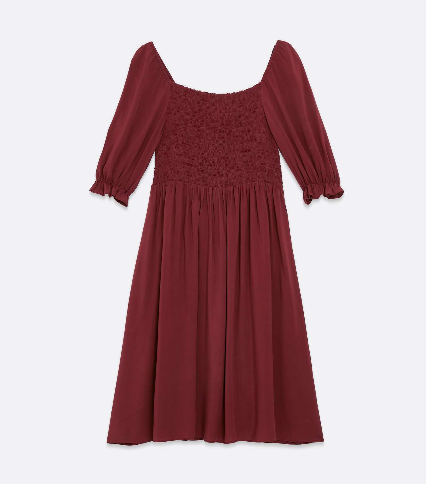Curves Burgundy Shirred Midi Dress Image 5