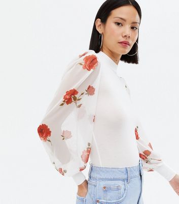 floral mesh sleeve top