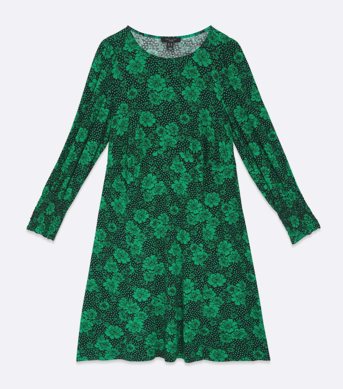 Curves Green Floral Spot Jersey Mini Dress Image 5
