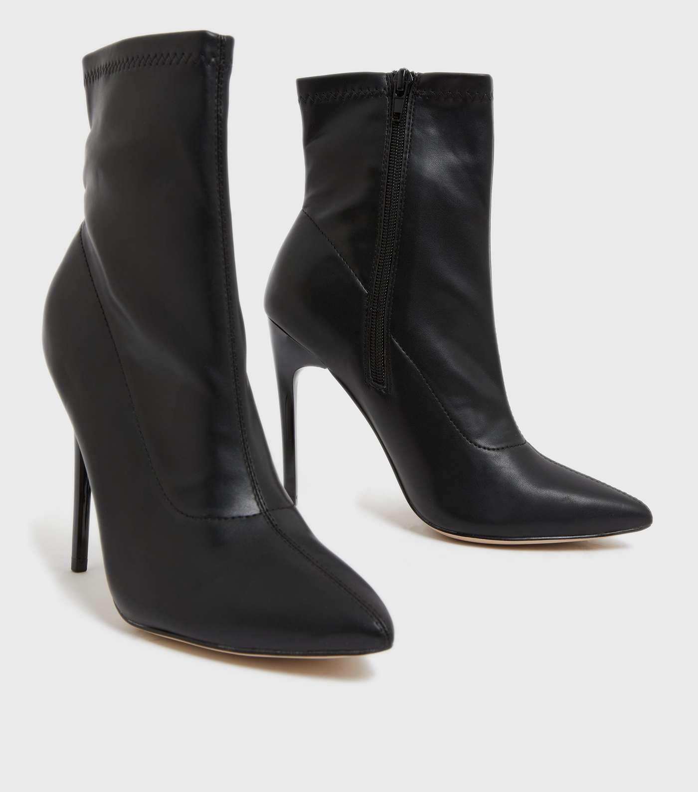 Black Pointed Stiletto Heel Sock Boots Image 3