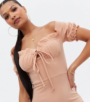 Click to view product details and reviews for Pink Vanilla Pale Pink Bardot Mini Bodycon Dress New Look.