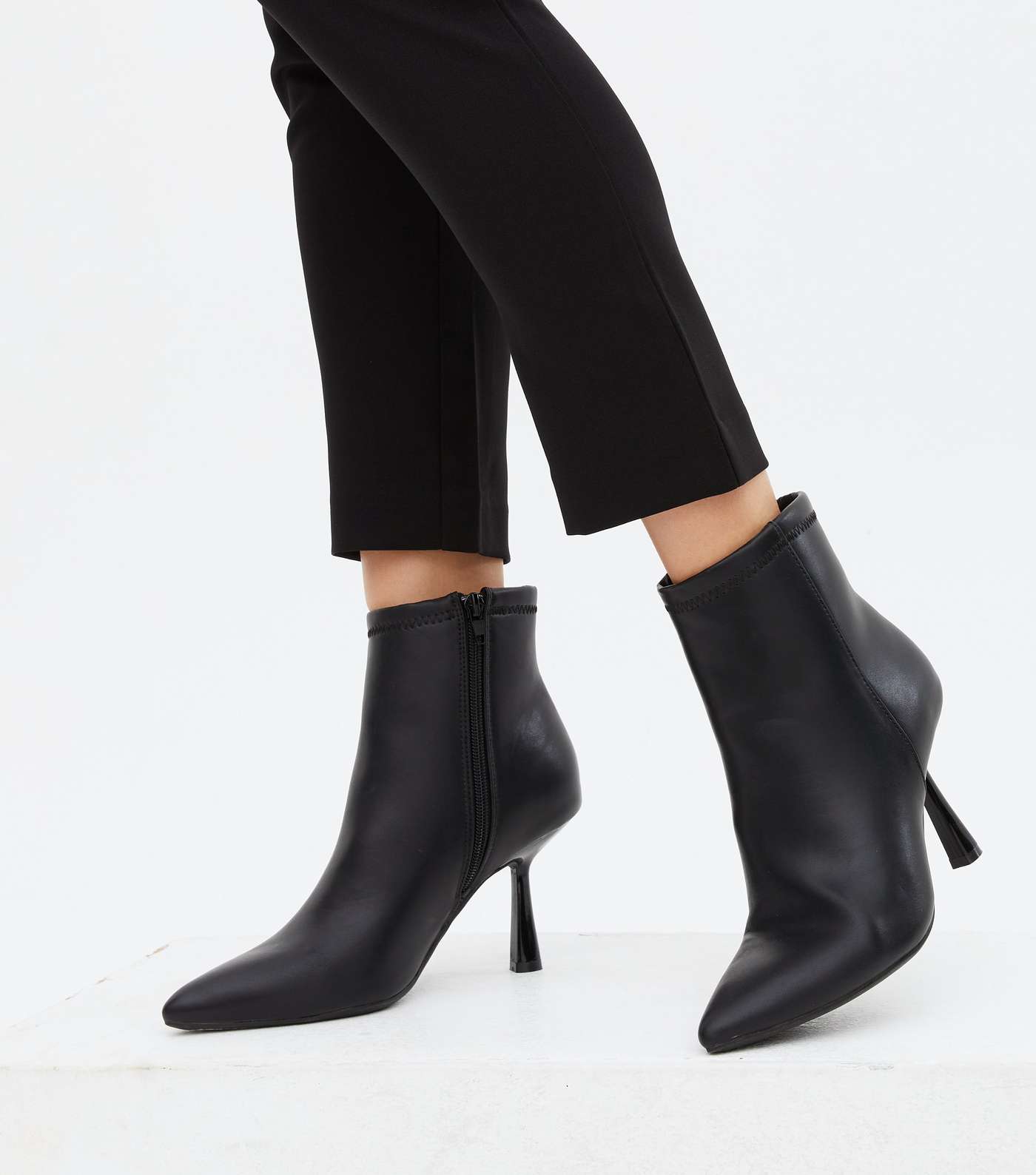Black Pointed Stiletto Heel Sock Boots Image 2