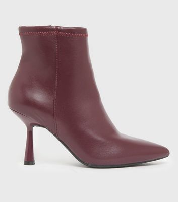 Dark Red Pointed Stiletto Heel Sock Boots