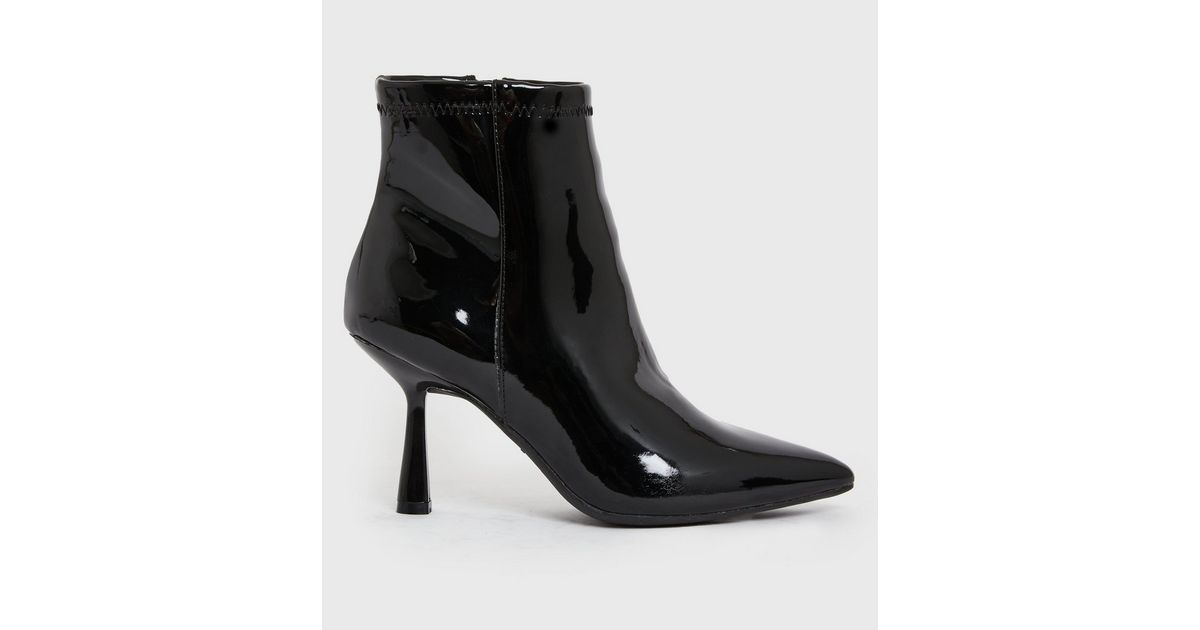 Black Patent Stiletto Heel Sock Boots New Look