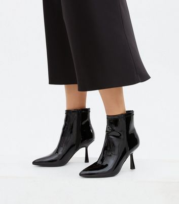 black patent stiletto ankle boots