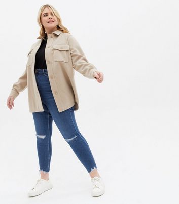 Click to view product details and reviews for Curves Blue Ripped High Waist Hallie Super Skinny Jeans New Look.