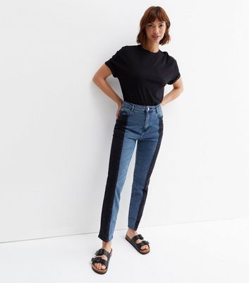 Urban Bliss Blue Patchwork Mom Jeans | New Look