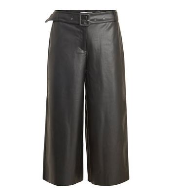 VILA Black Leather-Look Wide Leg Crop 