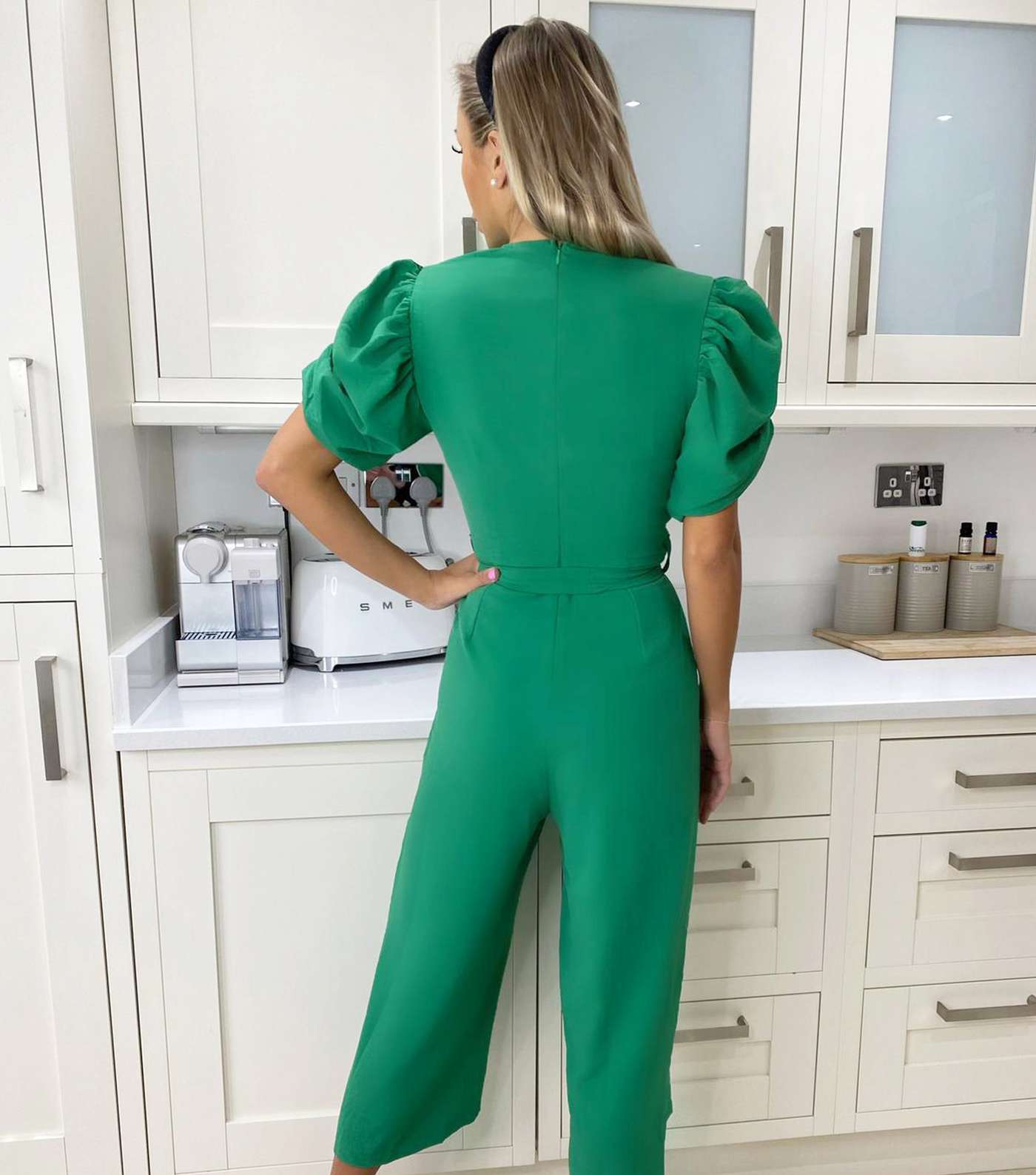 AX Paris Green Puff Sleeve Wrap Crop Jumpsuit Image 3