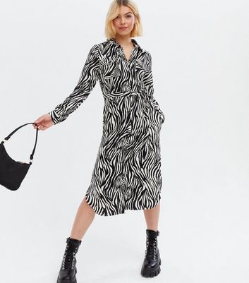 Mela Black Zebra Print Long Sleeve Midi 
