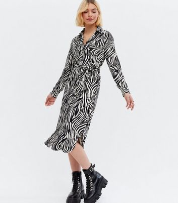 Warehouse zebra print 2024 midi shirt dress