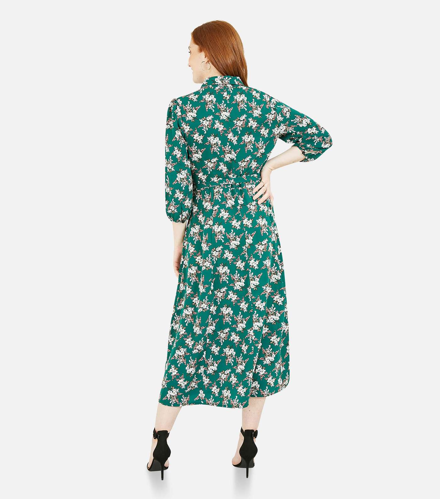 Mela Green Floral Belted Midi Shirt Dress Image 4