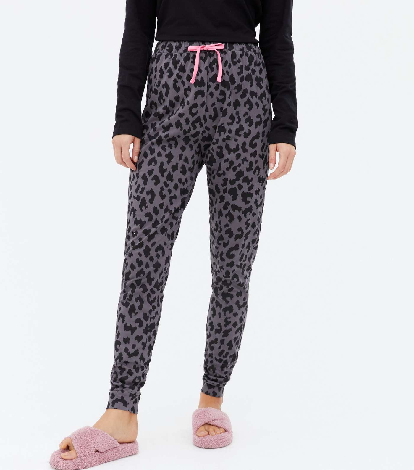Black Logo Leopard Print Legging Pyjama Set Image 3