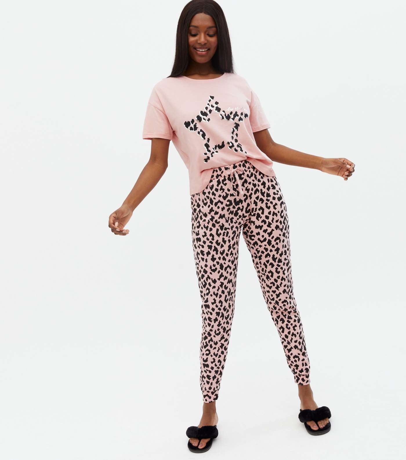 Pink Star Leopard Print T-Shirt and Jogger Pyjama Set