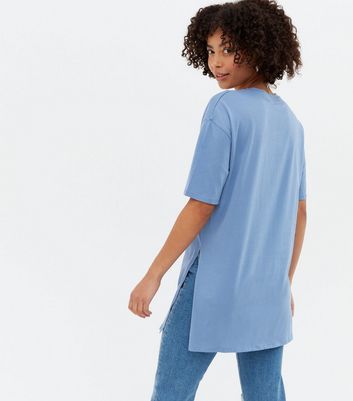 Tall Pale Blue Split Side Long Crew T Shirt New Look