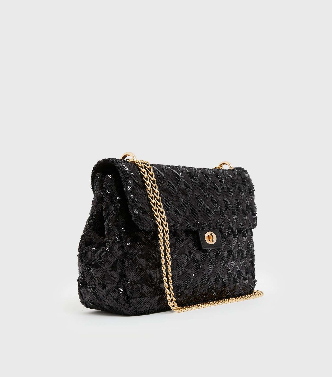Black Sequin Chain Shoulder Bag Image 4