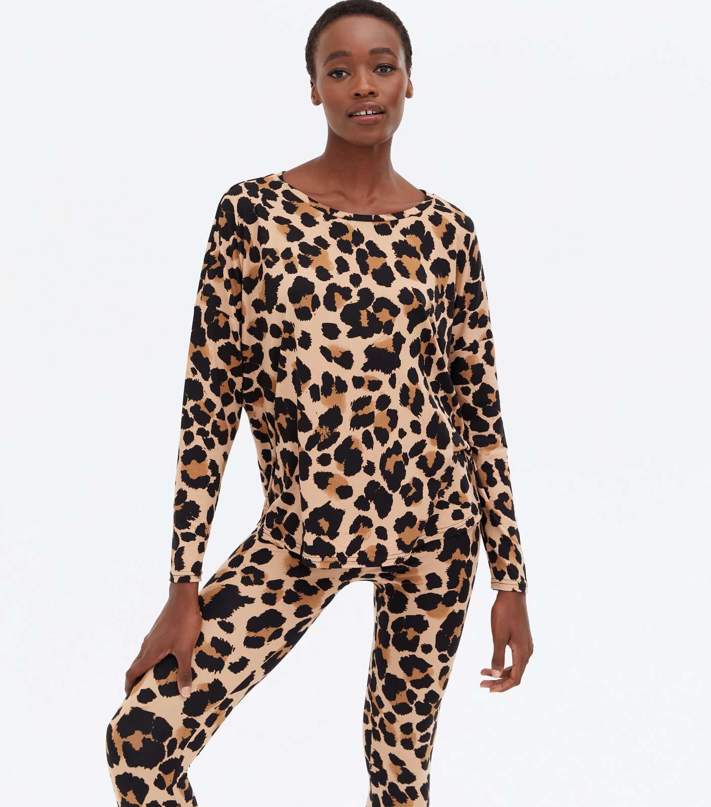 Tall Brown Leopard Print Soft Touch Legging Pyjama Set Image 2