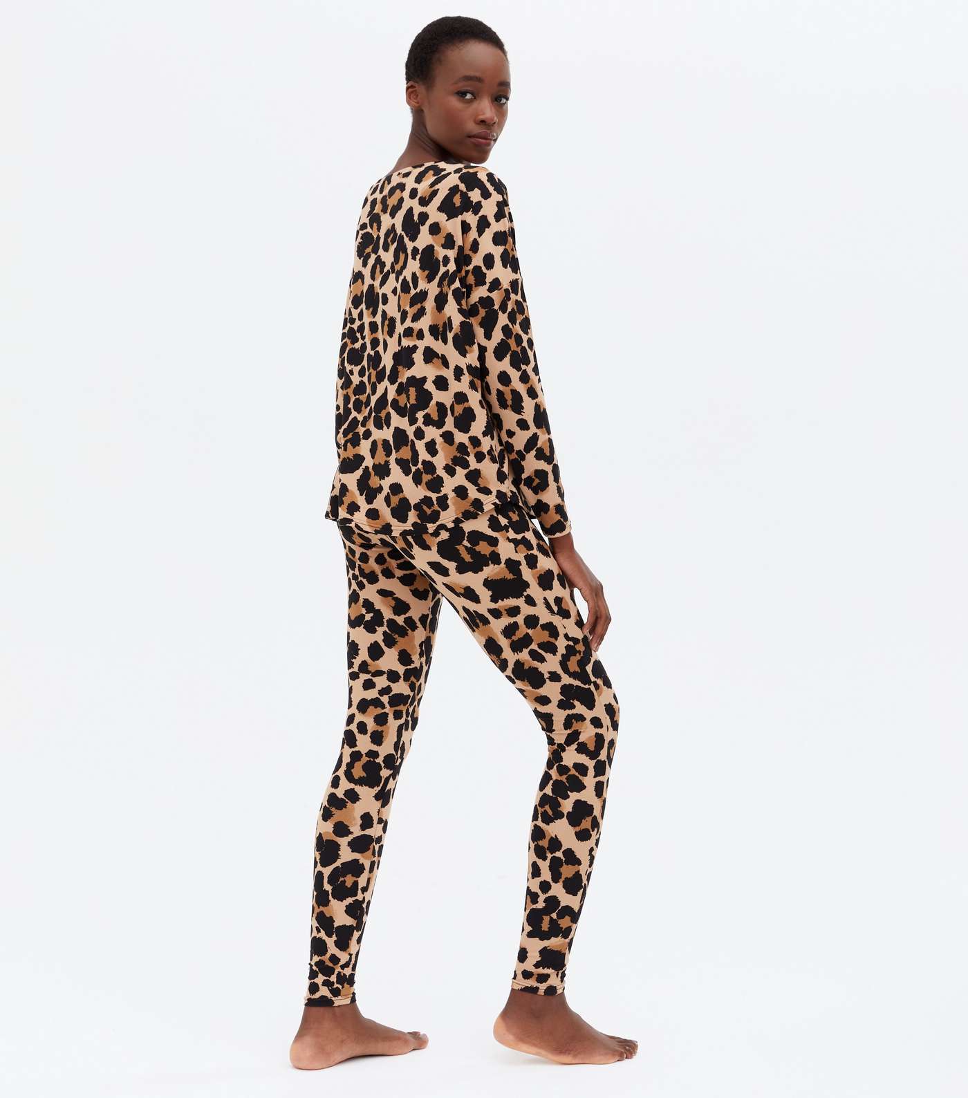 Tall Brown Leopard Print Soft Touch Legging Pyjama Set Image 4