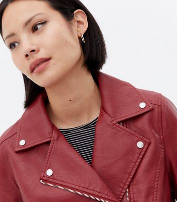 Dark red faux outlet leather jacket