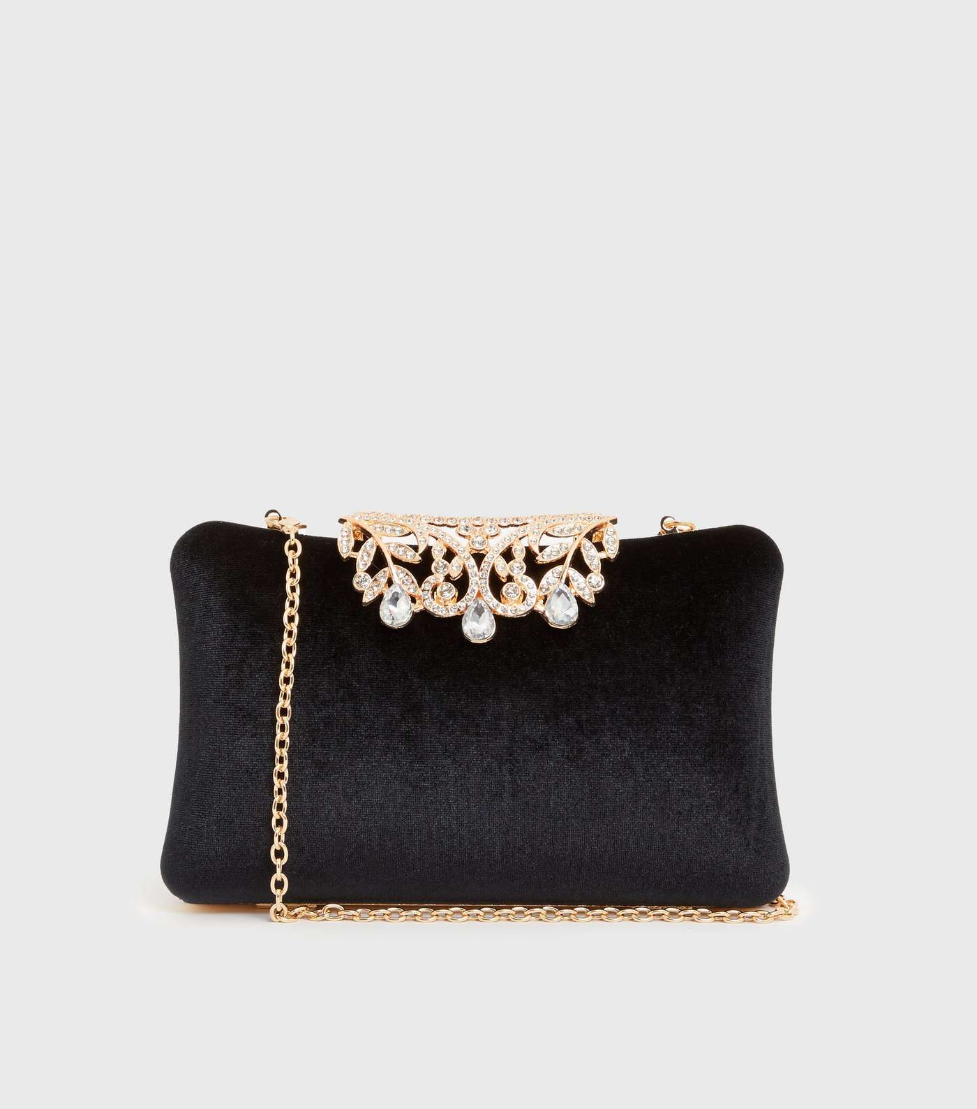 Black Velvet Embellished Clutch Bag
