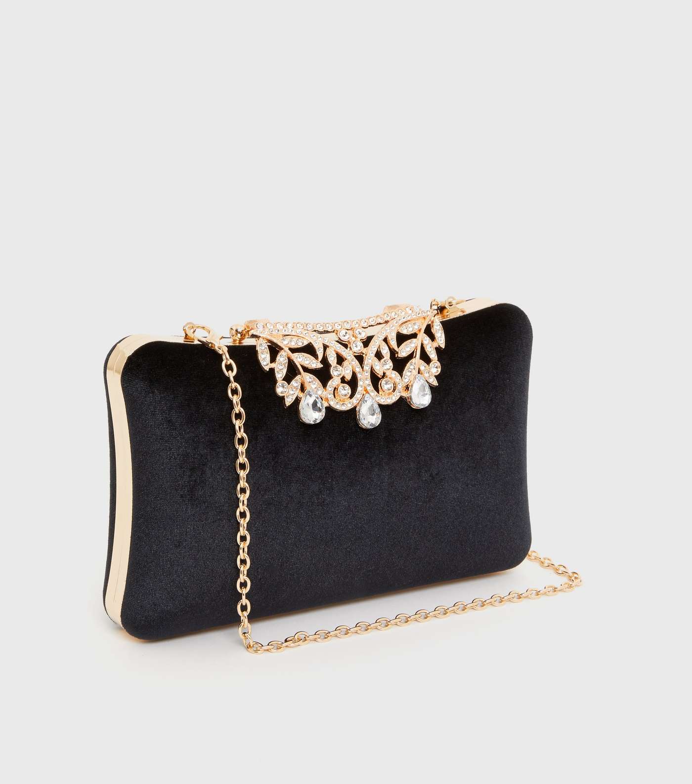 Black Velvet Embellished Clutch Bag Image 3