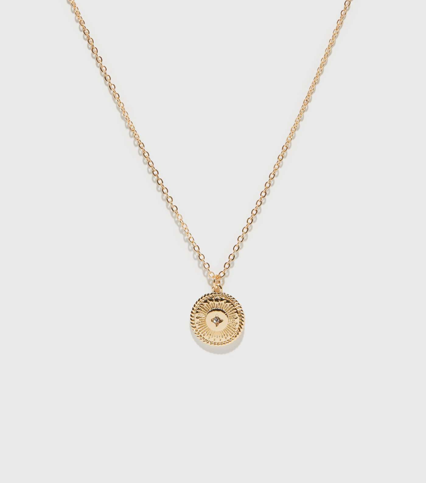 Gold Diamanté Disc Pendant Necklace Image 2