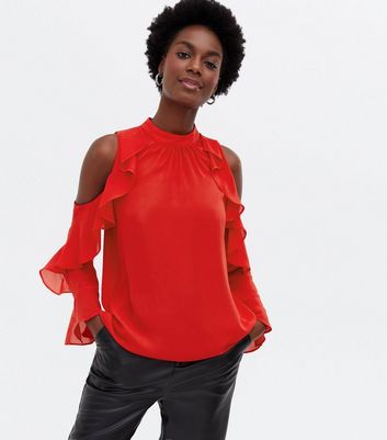 Cold shoulder ruffle store blouse