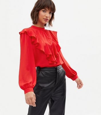 Red ruffle neck store blouse