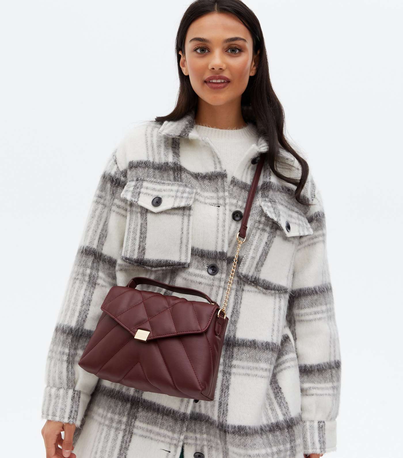 Burgundy Quilted Cross Body Bag Image 2