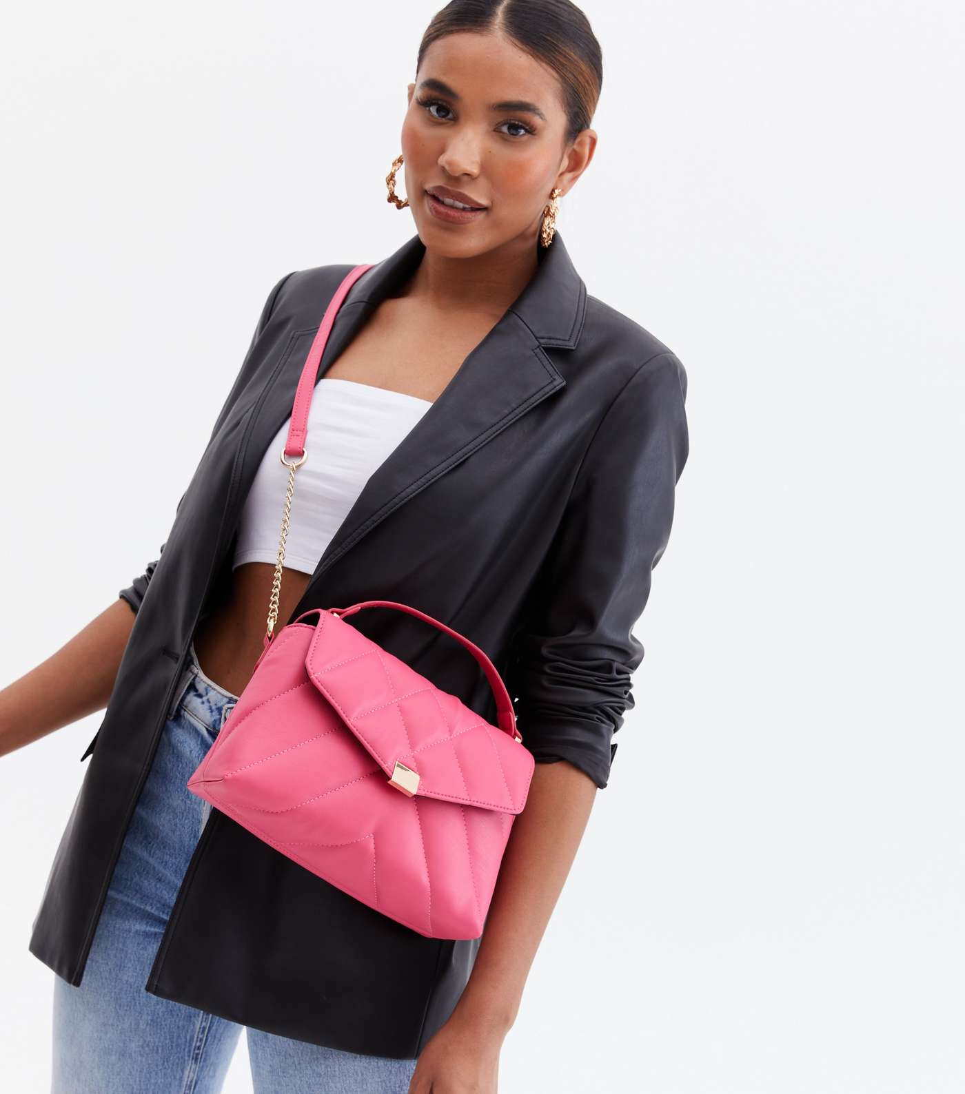 Bright Pink Quilted Cross Body Bag Image 2