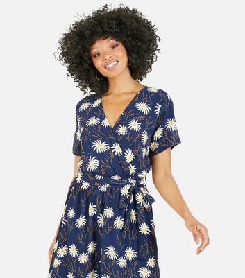 Click to view product details and reviews for Mela Navy Daisy Dip Hem Midi Wrap Dress New Look.