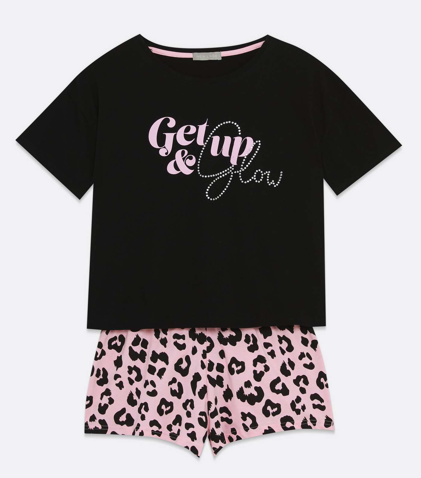 Black T-Shirt and Short Pyjama Set with Leopard Print Image 5