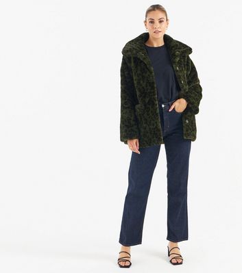 green leopard print puffer jacket