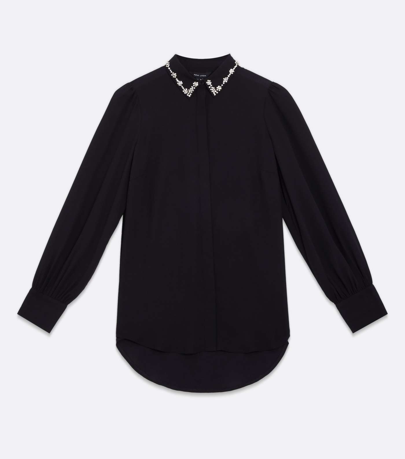 Black Diamanté Collar Long Sleeve Shirt Image 5