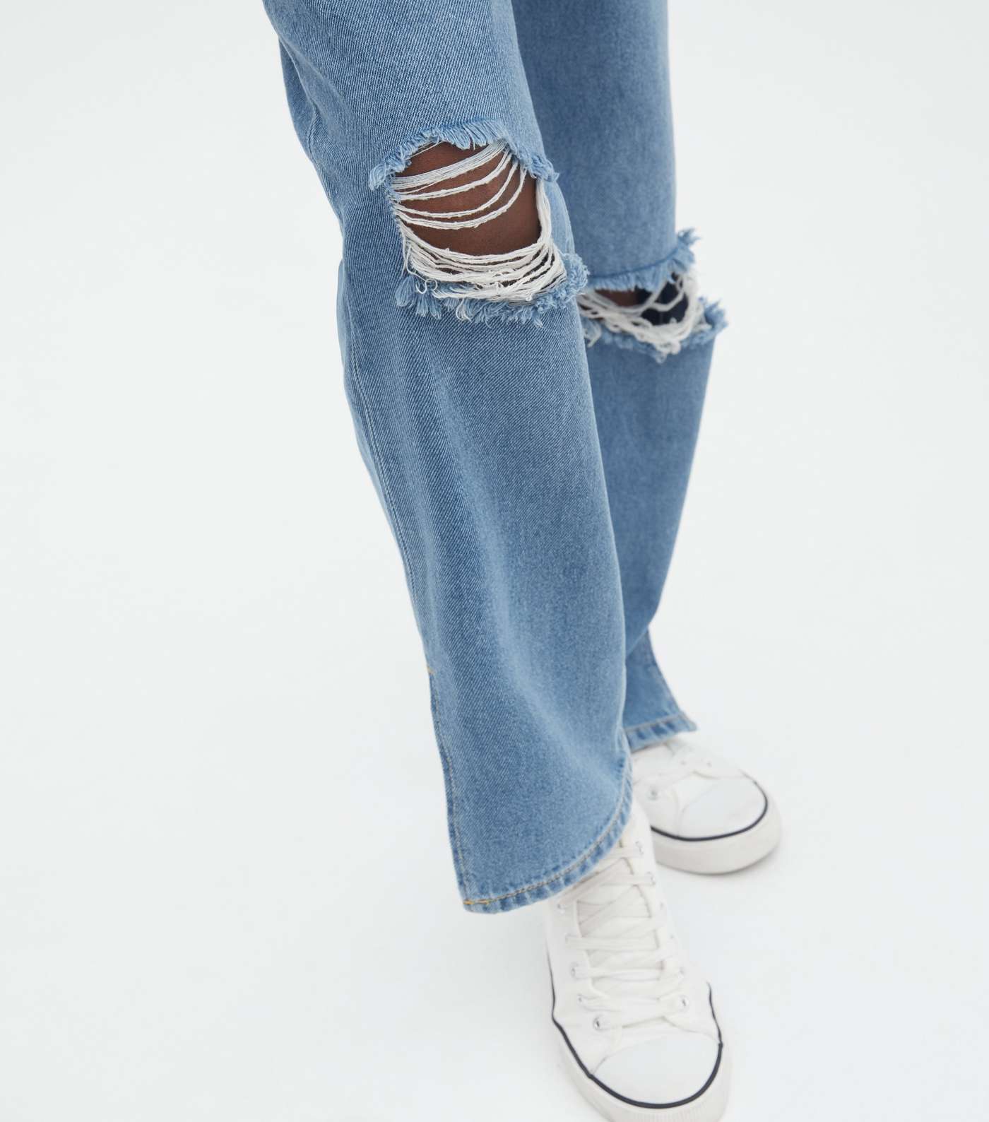 Girls Blue Ripped Knee Long Split Anica Straight Leg Jeans Image 3