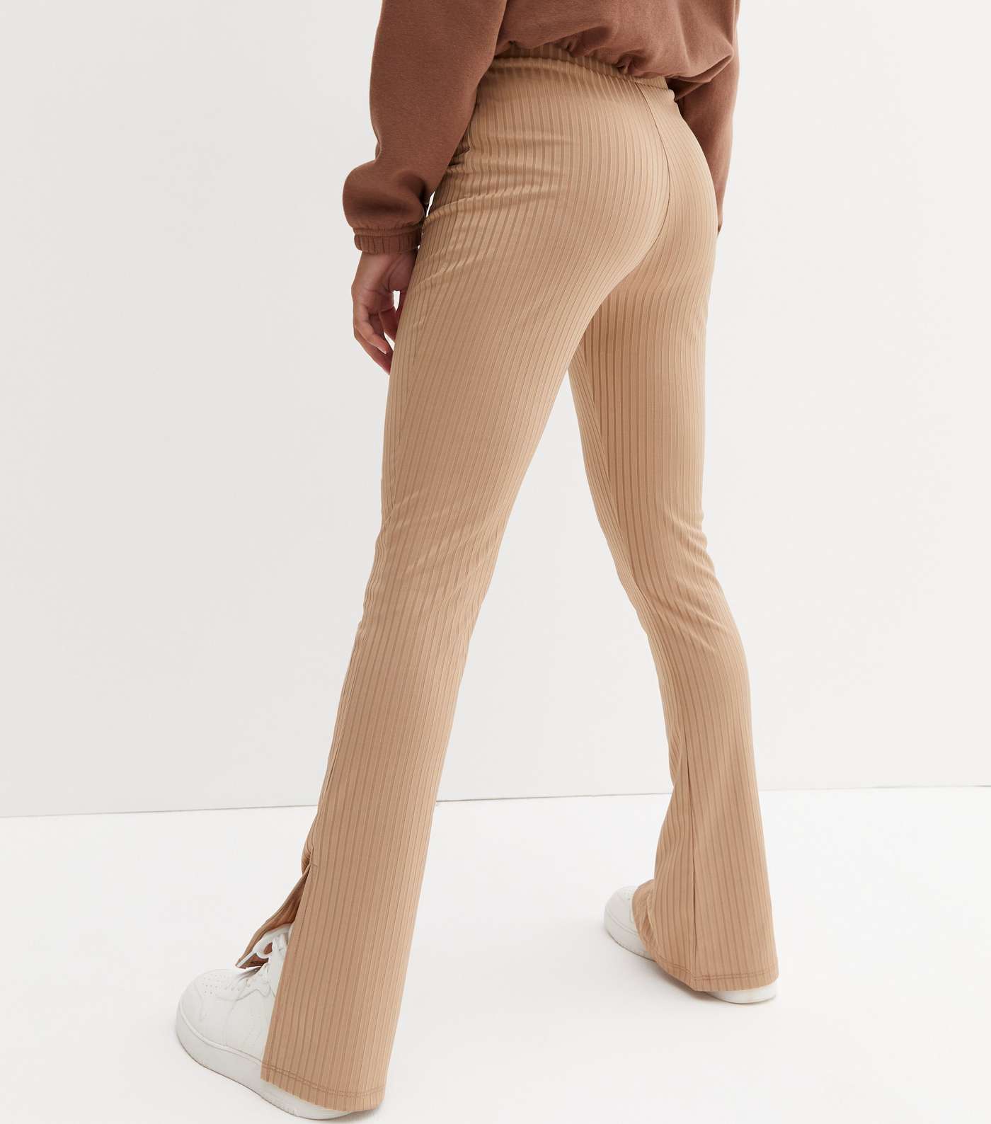 Girls Camel Ribbed Split Hem Trousers Image 4