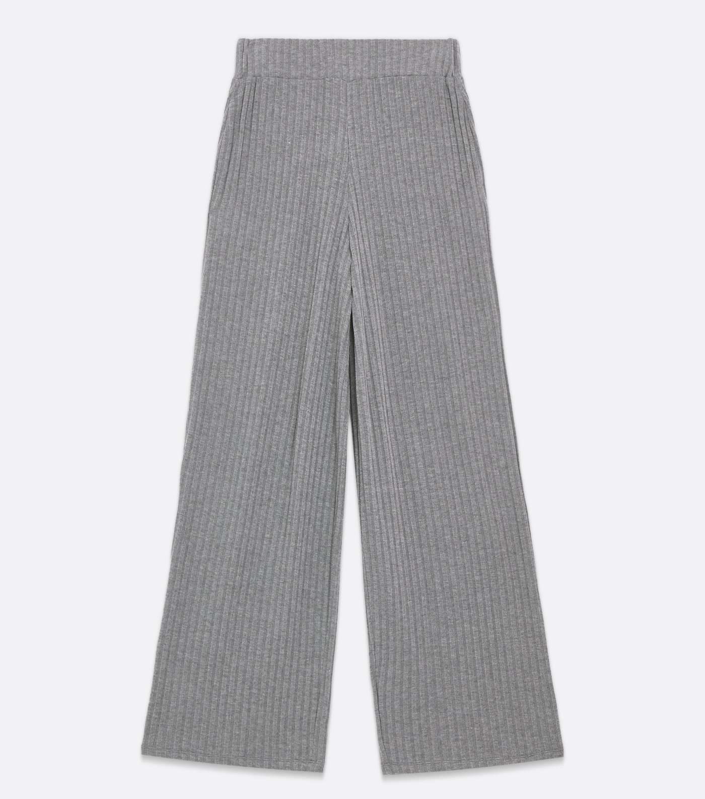 Grey Ribbed Fine Knit Wide Leg Trousers Image 5