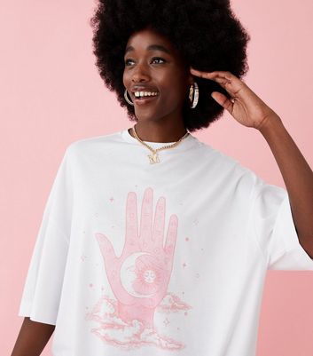 High Energy Tall White Logo Back Hand Print Oversized T-Shirt | New Look