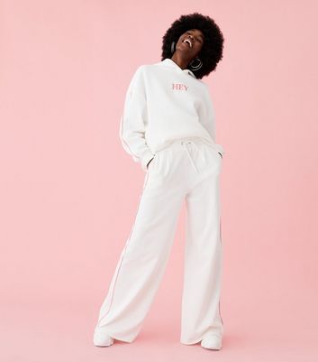 Tall White Piped Wide Leg Joggers 