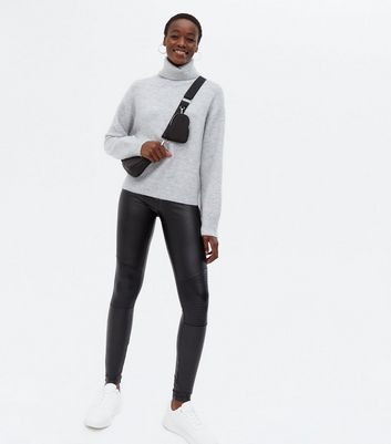 Tall Black Leather-Look Biker Leggings 