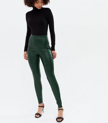 Tall Dark Green Leather-Look Leggings