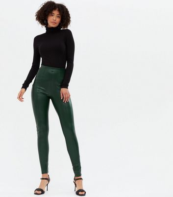 Tall Dark Green Leather-Look Leggings 